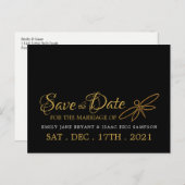 ヴィンテージゴールドフォイルドラゴンフライ結婚式の日付を保存 案内ポストカード (正面/裏面)