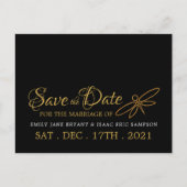 ヴィンテージゴールドフォイルドラゴンフライ結婚式の日付を保存 案内ポストカード (正面)