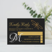 ヴィンテージゴールドフォイルドラゴンフライ結婚式RSVP 出欠カード (スタンド正面)