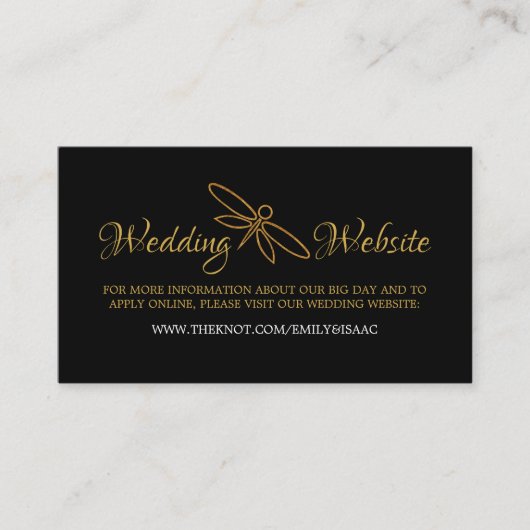 ヴィンテージゴールドフォイルDragonfly結婚のウェブサイト エンクロージャーカード (正面)