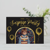 ヴィンテージゴールドフォトサプライズアダルト誕生日パーティー 箔招待状 (立ち正面)