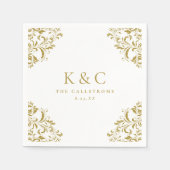 ヴィンテージゴールドモノグラムエレガントゴールドウェディング スタンダードカクテルナプキン (正面)
