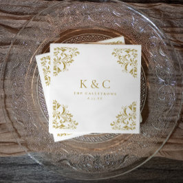 ヴィンテージゴールドモノグラムエレガントゴールドウェディング スタンダードカクテルナプキン