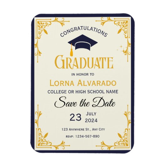 ヴィンテージゴールド卒業写真マグネット マグネット (縦)