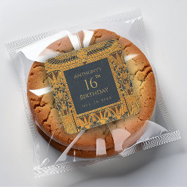 ヴィンテージゴールド エジプト風テーマの誕生日 エレガントブルー スクエアシール