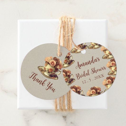 ヴィンテージゴールド フローラル ティーパーティー ブライダルシャワー フェイバータグ