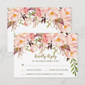 ヴィンテージゴールド ブラッシュピンク 牡丹 ウェディング RSVP カード (正面/裏面)