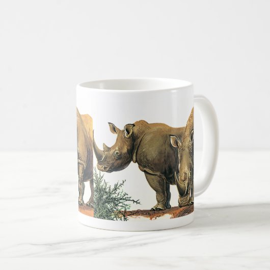 ヴィンテージサイまたはサイ、野生のジャングル動物 コーヒーマグカップ (正面右)