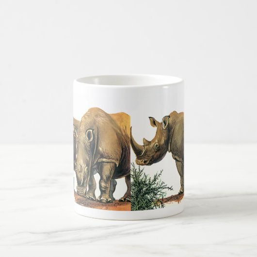 ヴィンテージサイまたはサイ、野生のジャングル動物 コーヒーマグカップ (中央)
