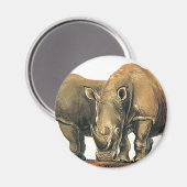 ヴィンテージサイまたはサイ、野生のジャングル動物 マグネット (正面/裏面)