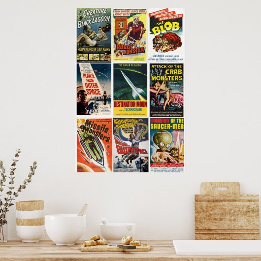 ヴィンテージサイエンスフィクションムービーのコラージュ ポスター (キッチン)