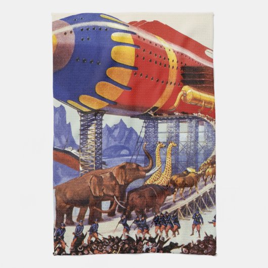 ヴィンテージサイエンス・フィクション、ノアの箱舟の野生動物 キッチンタオル (縦)