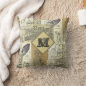 ヴィンテージサイクリストと自転車広告コラージングモノグラム クッション (ブランケット)