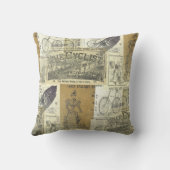 ヴィンテージサイクリストと自転車広告コラージングモノグラム クッション (裏面)