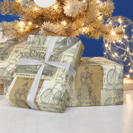 ヴィンテージサイクリスト及び自転車広告コラージュ ラッピングペーパー