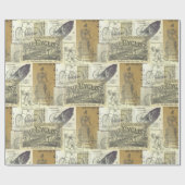 ヴィンテージサイクリスト及び自転車広告コラージュ ラッピングペーパー (フラット)