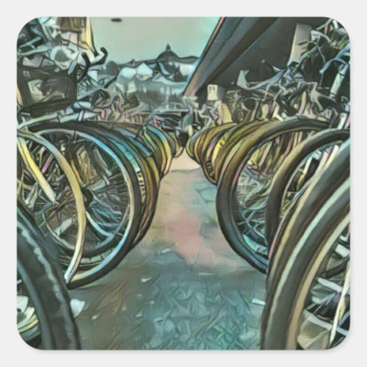 ヴィンテージサイクリングアートワーク スクエアシール (正面)