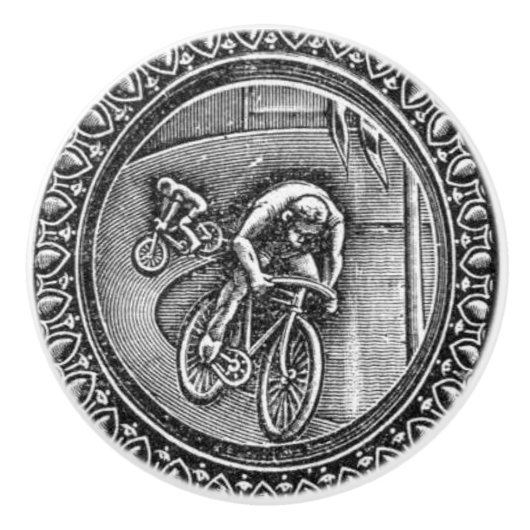 ヴィンテージサイクリングレース版木、銅版、版画 セラミックノブ (正面)