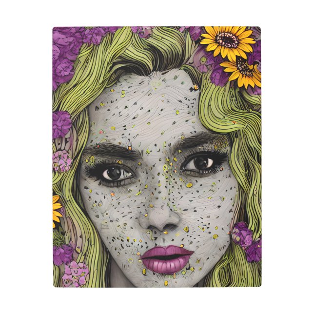 ヴィンテージサイケデリックお洒落ボホポップ・アートのア メタルプリント (正面)