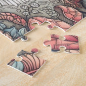 ヴィンテージサイケデリックマッシュルームハウスイラストレーション ジグソーパズル (側面)