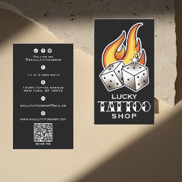 ヴィンテージサイコロとフレイムタトゥーショッはっきりしたプ 名刺