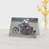 ヴィンテージサイドカースクランブラー誕生日 カード (黄色い花)