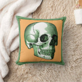 ヴィンテージサイドビューグリーンとタンジェリンスカル枕 クッション (ブランケット)