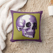 ヴィンテージサイドビューパープルと金ゴールドスカル枕 クッション (ブランケット)