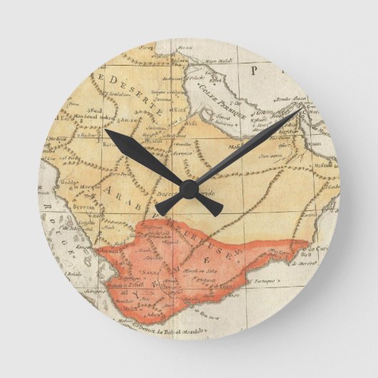 ヴィンテージサウジアラビアの地図(1780年) ラウンド壁時計 (正面)