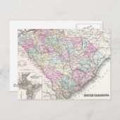 ヴィンテージサウスカロライナの地図（1855年） ポストカード (正面/裏面)