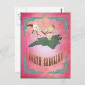 ヴィンテージサウスカロライナ州の地図 – キャンディピンク ポストカード (正面/裏面)
