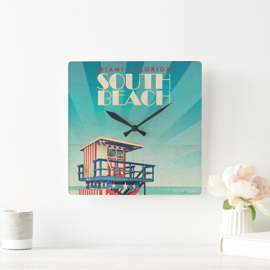 ヴィンテージサウスビーチフロリダ スクエア壁時計 (ホーム)