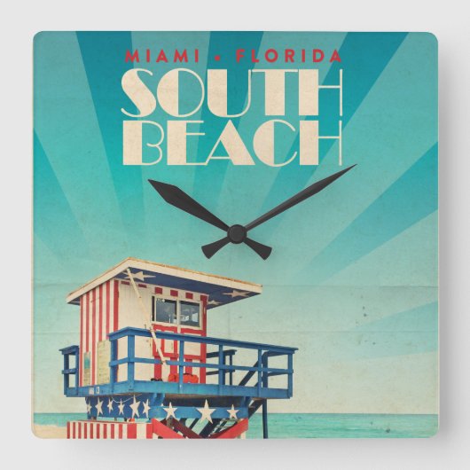ヴィンテージサウスビーチフロリダ スクエア壁時計 (正面)
