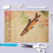 ヴィンテージサケ型魚フローラフランスの花 薄葉紙 (クラフト)