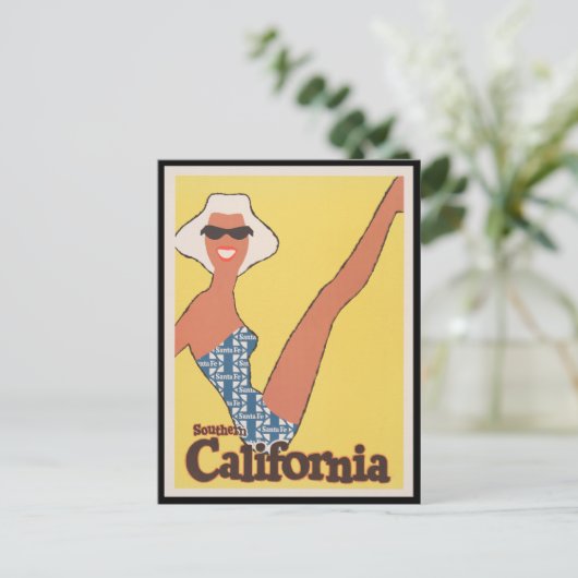 ヴィンテージサザンカリフォルニアサンタフェトレインアド ポストカード (スタンド正面)