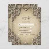 ヴィンテージサザンチャームバーラップレースウェディングRSVP 招待状 (正面/裏面)