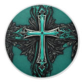 ヴィンテージサザンティール(緑がかった色)ウエスタンカントリークロス セラミックノブ (正面)