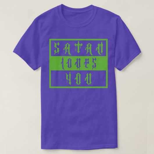 ヴィンテージサタン愛あなた攻勢ことわざネオングリー Tシャツ (デザイン正面)