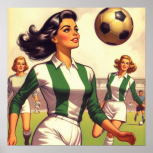 ヴィンテージサッカーガールイラストレーション ポスター