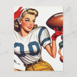 ヴィンテージサッカーガールイラストレーション ポストカード