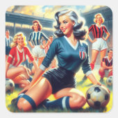 ヴィンテージサッカーガールズイラストレーション スクエアシール (正面)