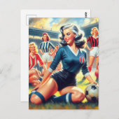 ヴィンテージサッカーガールズイラストレーション ポストカード (正面/裏面)