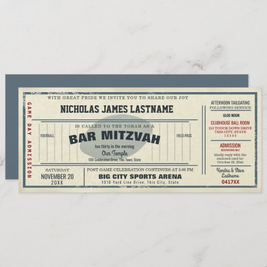 ヴィンテージサッカーパス バー ミッツヴァ 招待状 (正面/裏面)