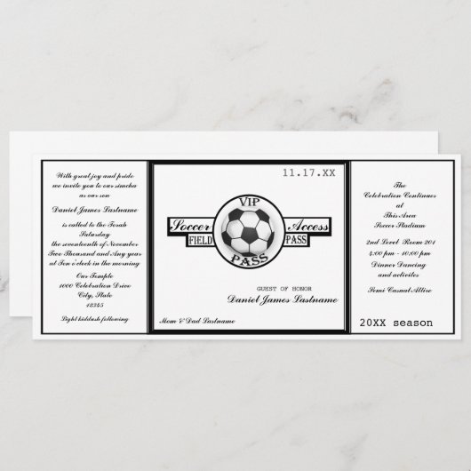 ヴィンテージサッカーフィールドパス白黒 招待状 (正面/裏面)