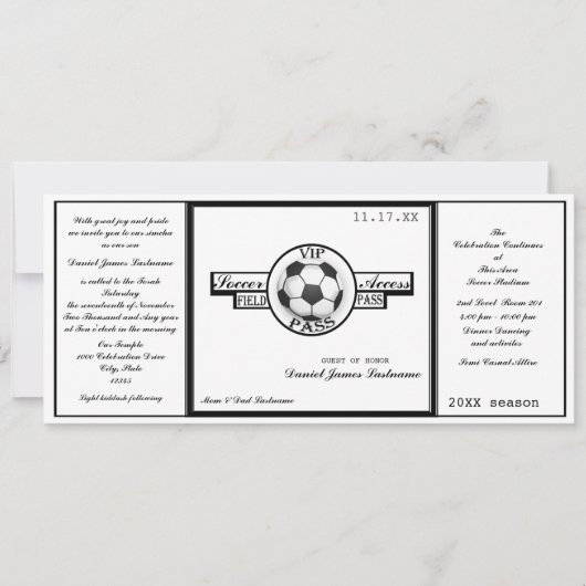 ヴィンテージサッカーフィールドパス白黒 招待状 (正面)