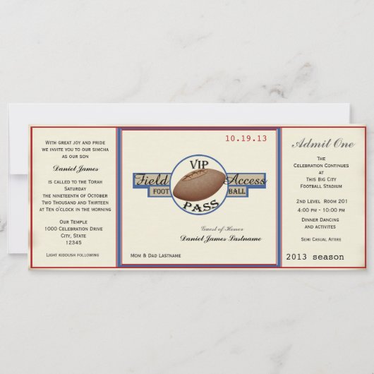 ヴィンテージサッカーフィールドパス 招待状 (正面)