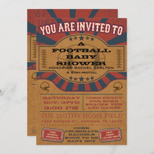 ヴィンテージサッカーベビーシャワー招待状 招待状 (正面/裏面)