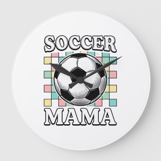 ヴィンテージサッカーママの彫刻Tシャツデザイン_1 ラージ壁時計 (正面)