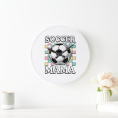 ヴィンテージサッカーママの彫刻Tシャツデザイン_1 ラージ壁時計 (ホーム)