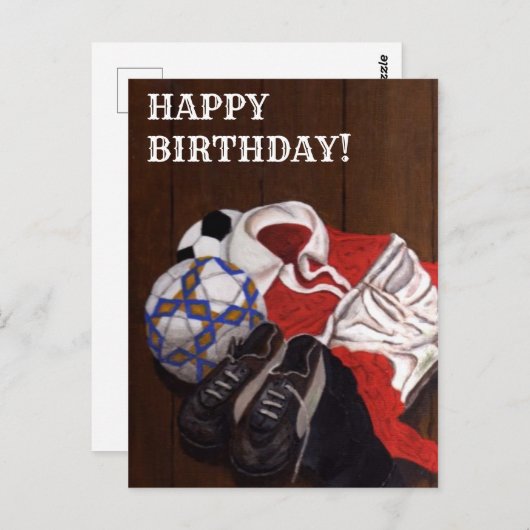 ヴィンテージサッカー絵を描の誕生日カード ポストカード (正面/裏面)